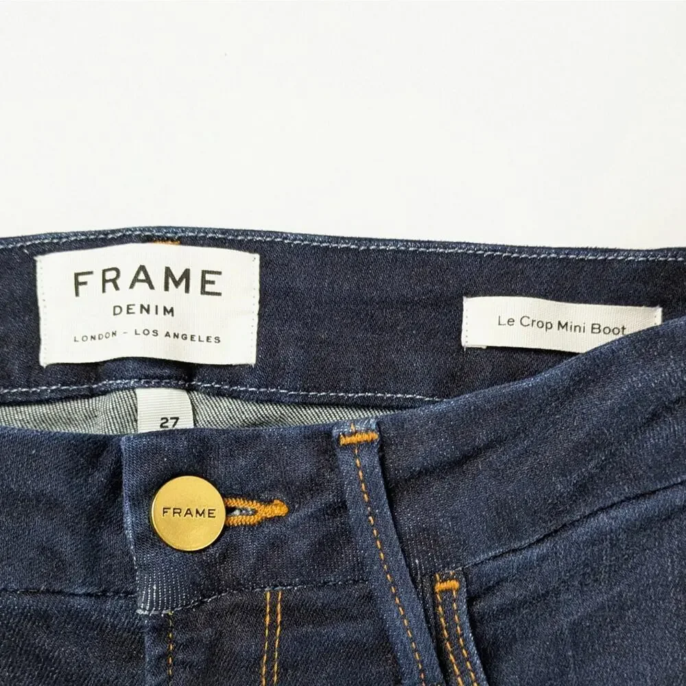 FRAME Le Crop Mini Boot Jeans 27 Cabana Dark Blue Flare 24" Inseam - Picture 2 of 10